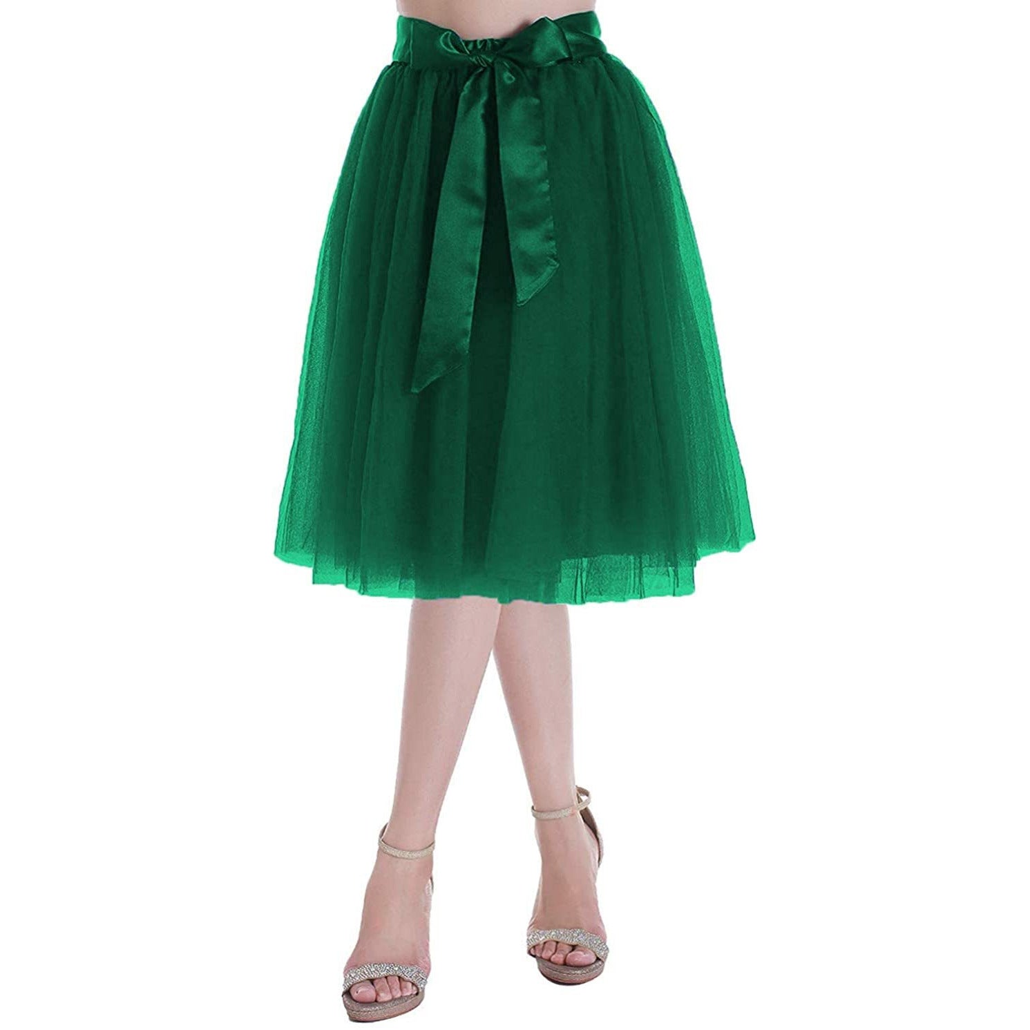Dancina Women's A-Line Tea Length Midi Tulle Skirt - Regular and Plus Size In Green
