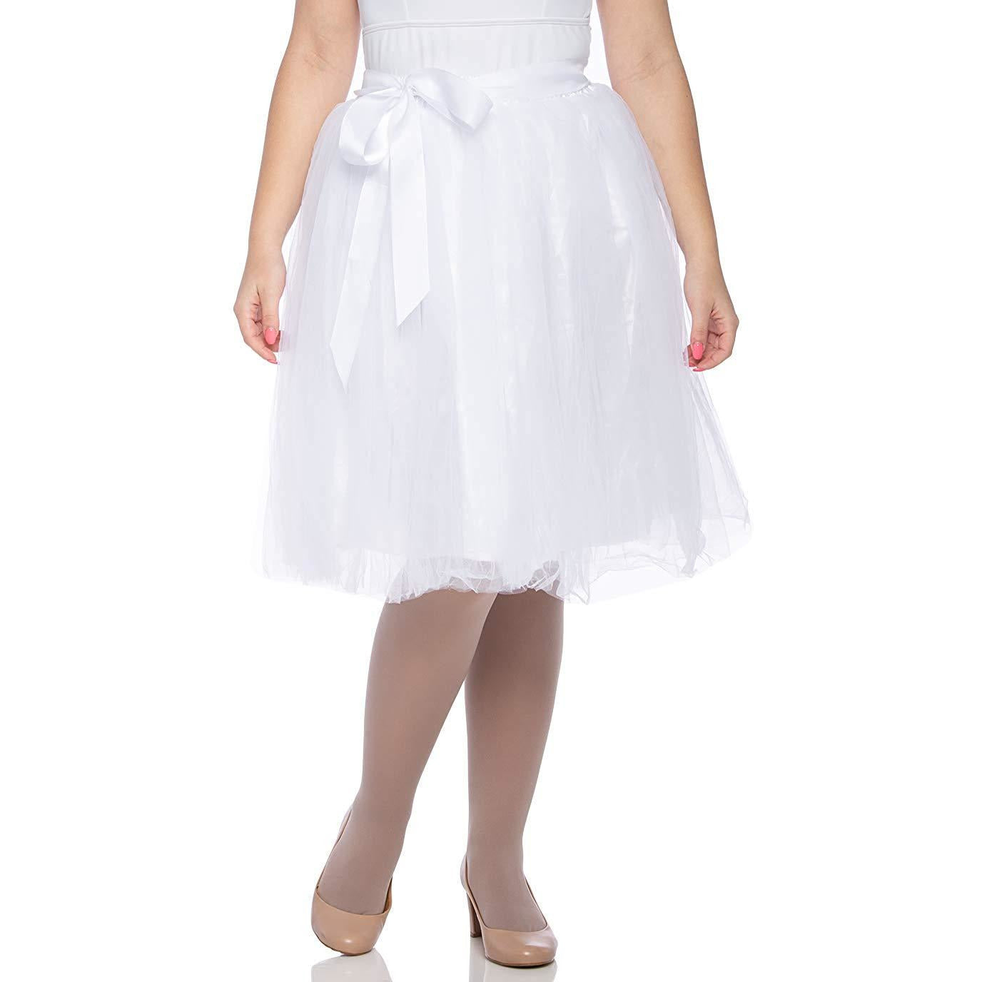 Adults & Girls A-line Knee Length Tutu Tulle Skirt - Regular and Plus Size in White