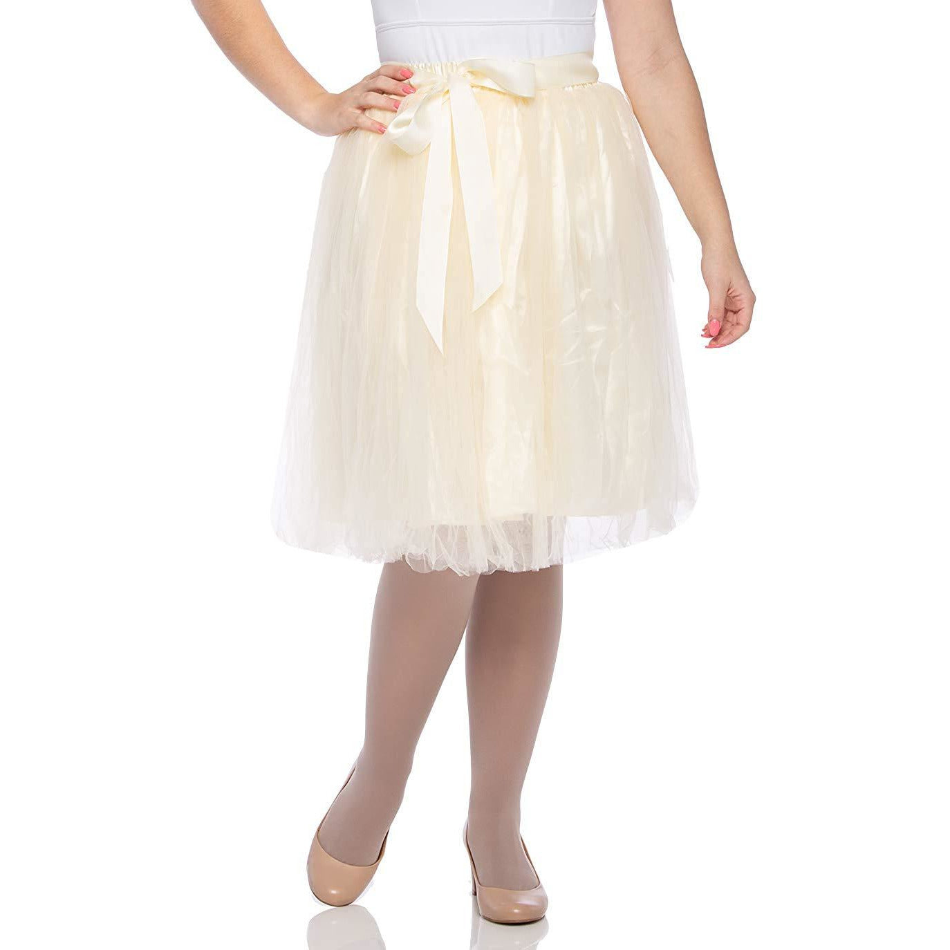 Adults & Girls A-line Knee Length Tutu Tulle Skirt - Regular and Plus Size in Ivory