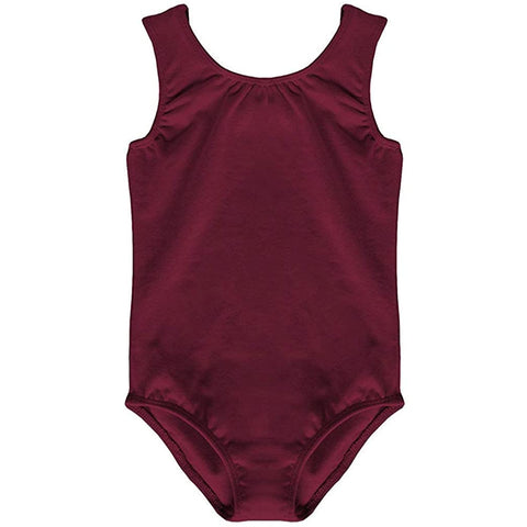 Dancina Leotard Tank Top Ballet Gymnastics Front Lined Comfy Cotton Ages 2-10 in Wine Red