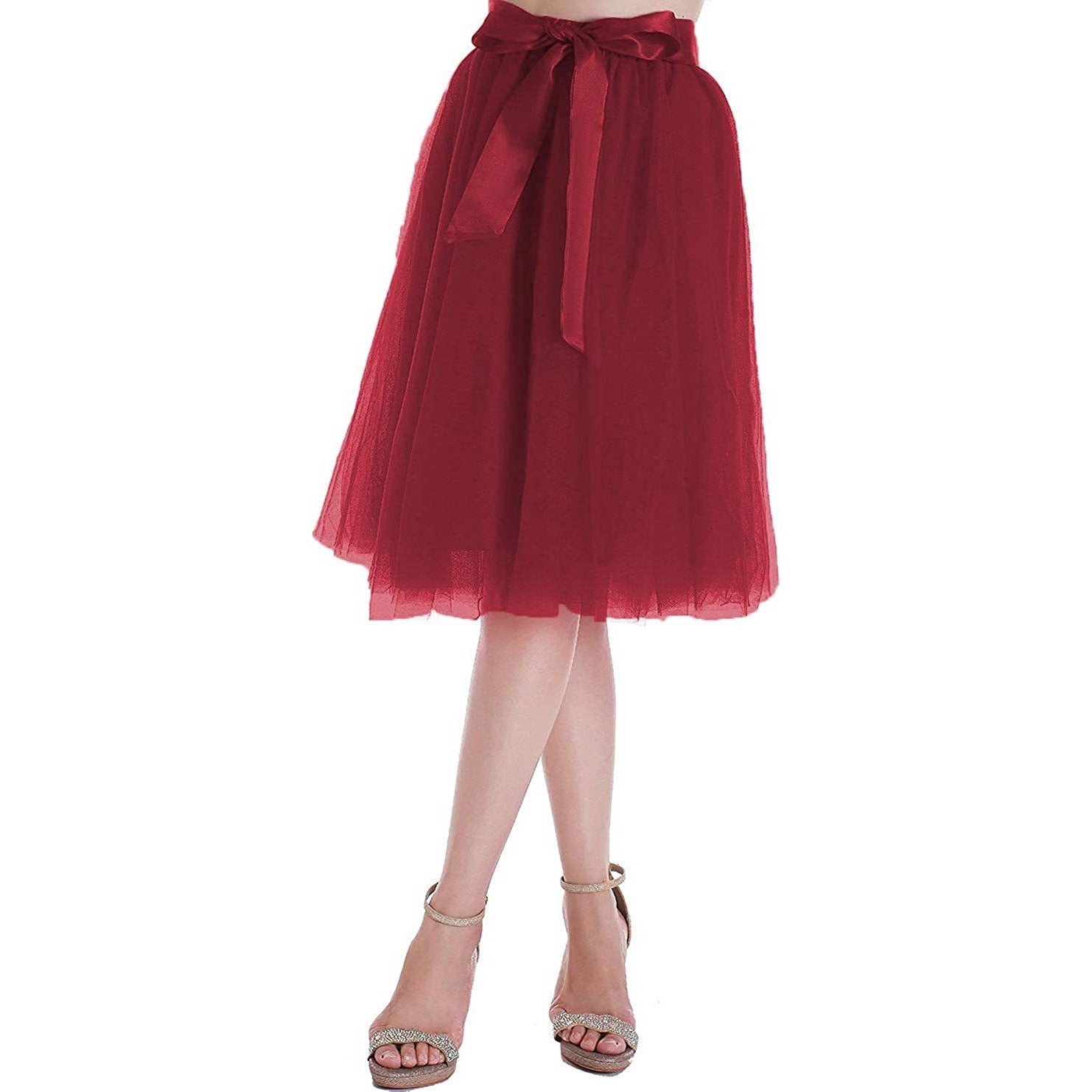 Dancina Women's A-Line Tea Length Midi Tulle Skirt - Regular and Plus Size in Wine Red