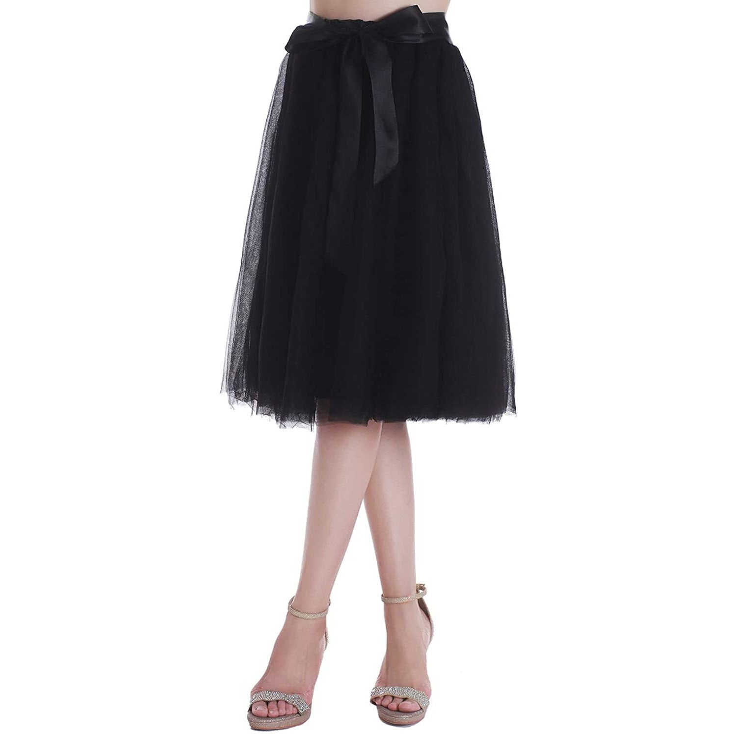 Dancina Women's A-Line Tea Length Midi Tulle Skirt - Regular and Plus Size in Black