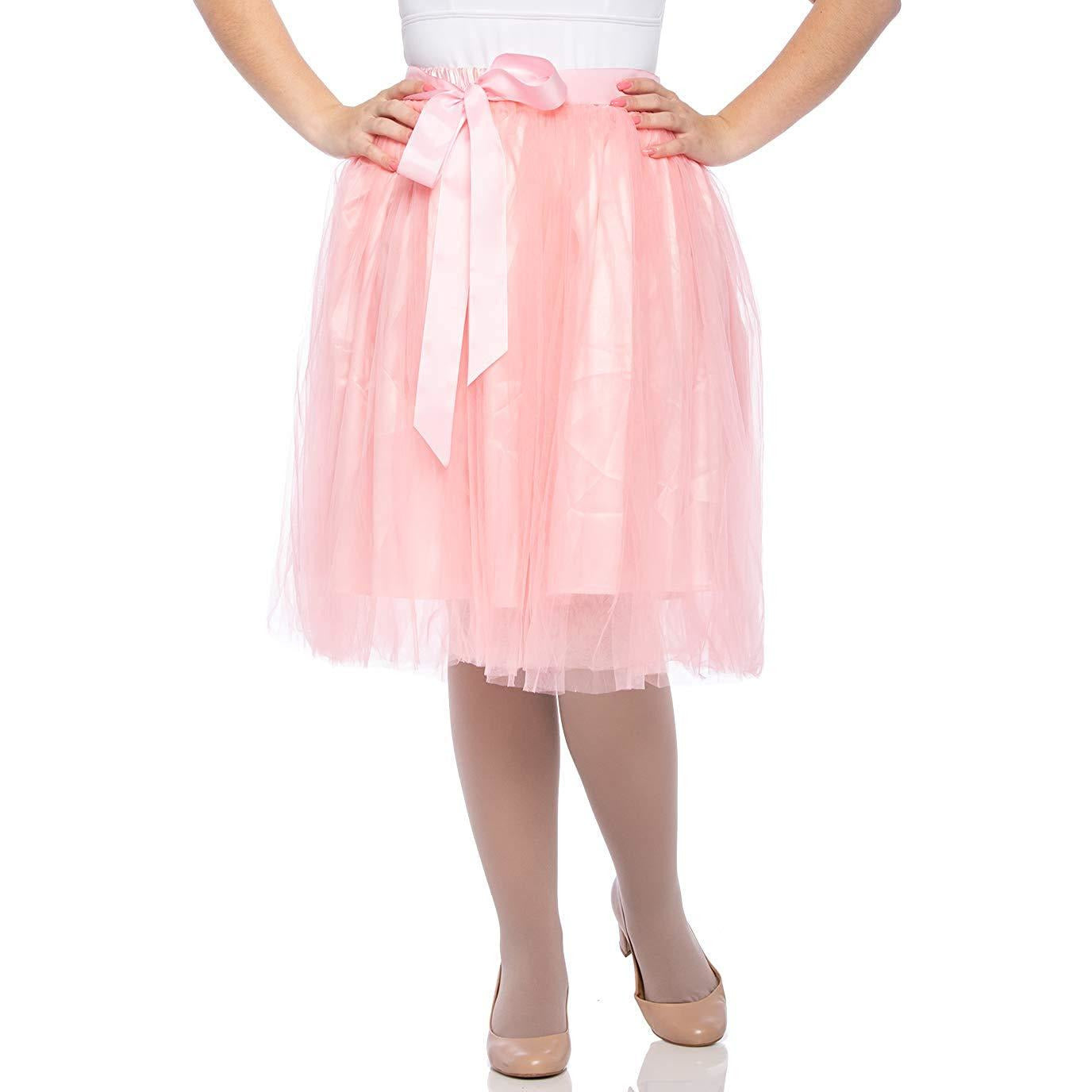 Adults & Girls A-line Knee Length Tutu Tulle Skirt - Regular and Plus Size in Peach