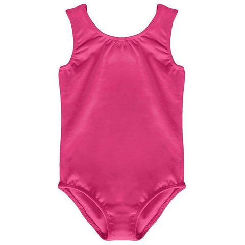 Dancina Leotard Tank Top Ballet Gymnastics Front Lined Comfy Cotton Ages 2-10 in Hot Pink