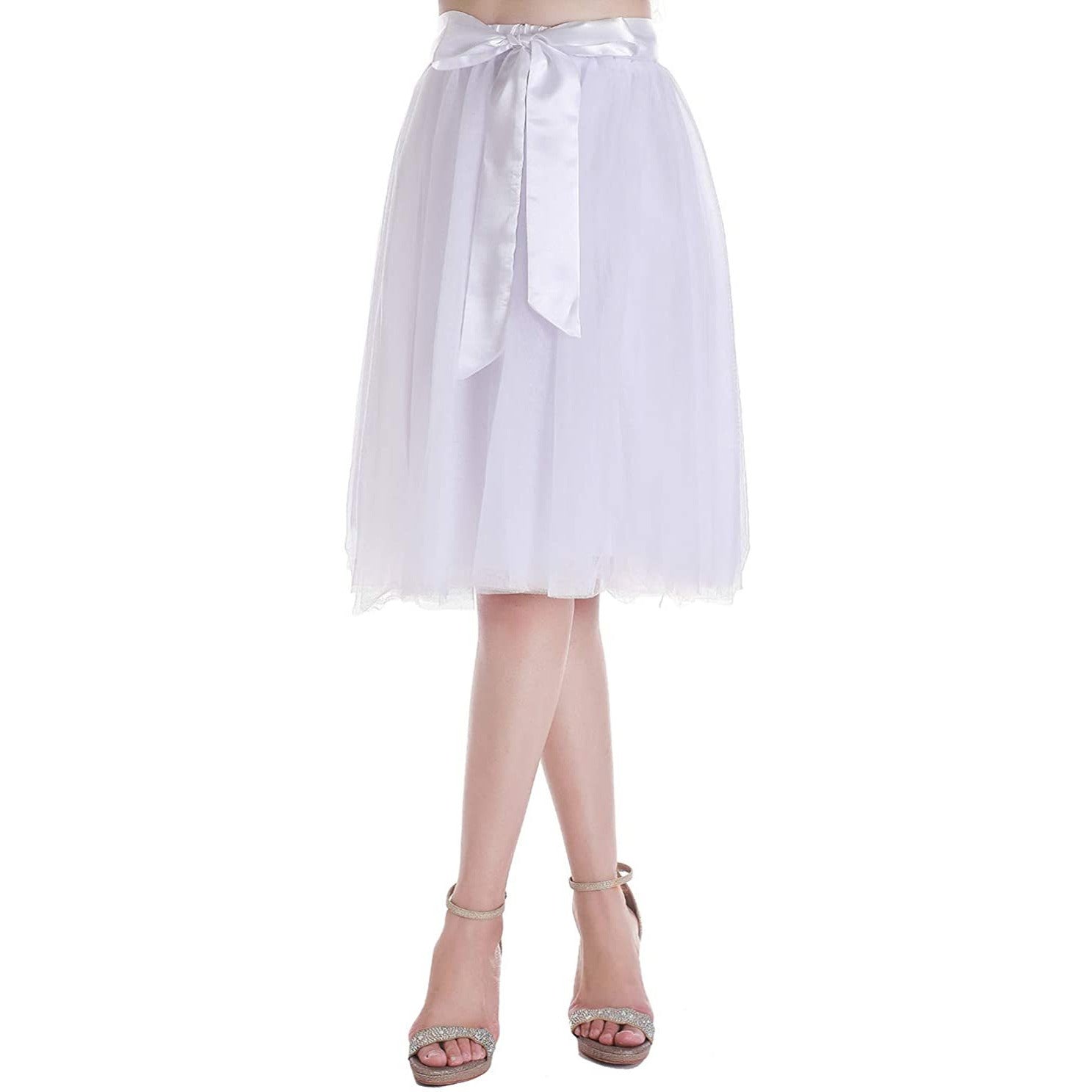 Dancina Women's A-Line Tea Length Midi Tulle Skirt - Regular and Plus Size in White