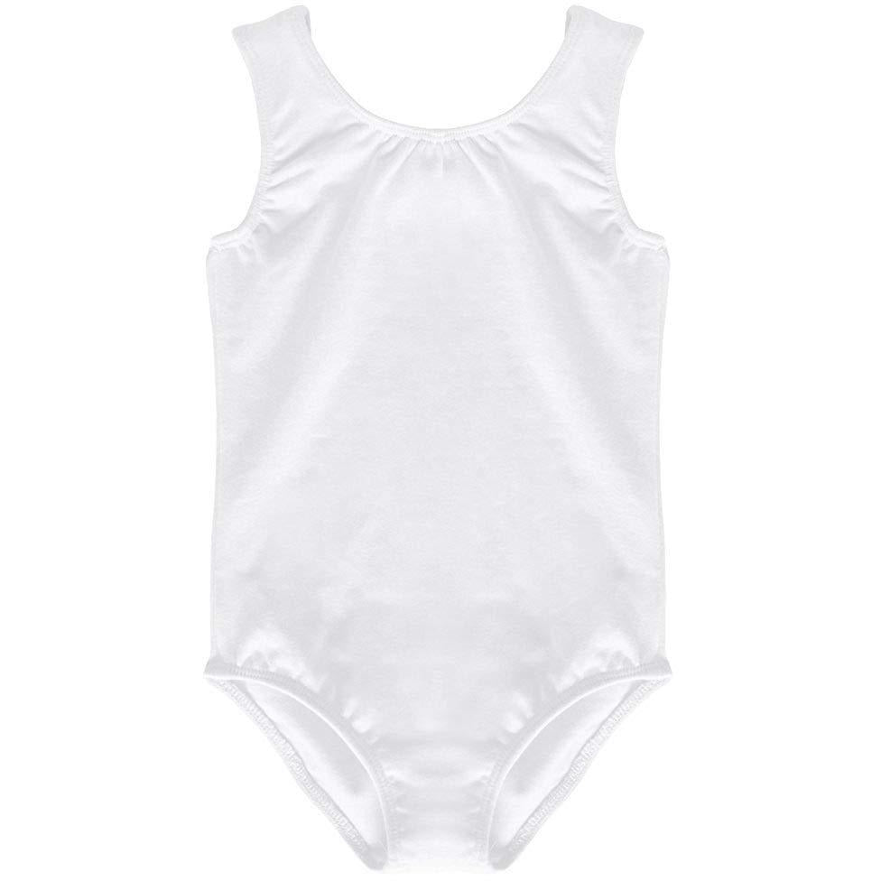 Dancina Leotard Tank Top Ballet Gymnastics Front Lined Comfy Cotton Ages 2-10 in White