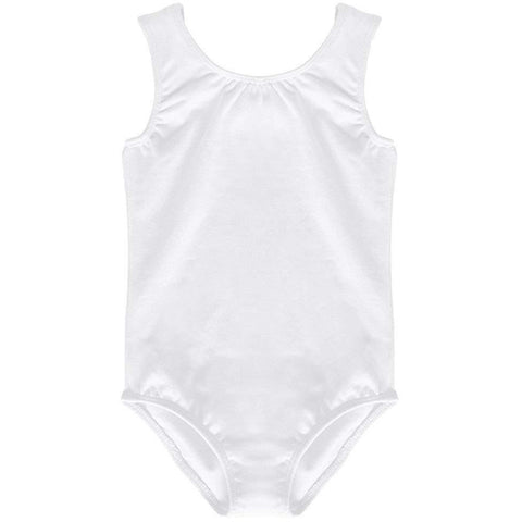 Dancina Leotard Tank Top Ballet Gymnastics Front Lined Comfy Cotton Ages 2-10 in White