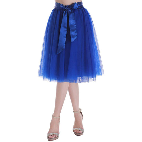 Dancina Women's A-Line Tea Length Midi Tulle Skirt - Regular and Plus Size in Blue