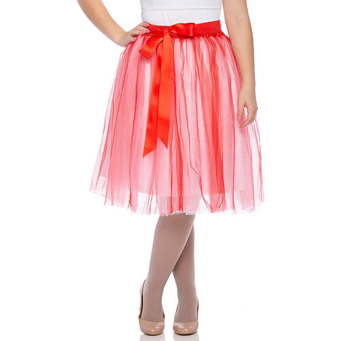 Adults & Girls A-line Knee Length Tutu Tulle Skirt - Regular and Plus Size White Red