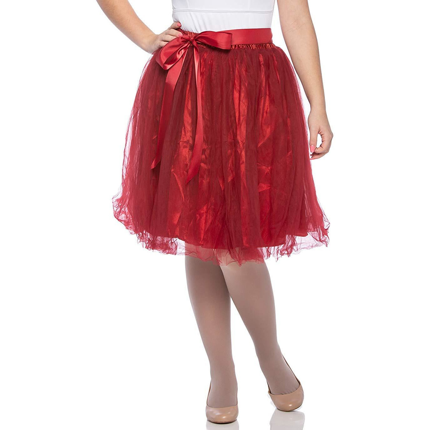 Adults & Girls A-line Knee Length Tutu Tulle Skirt - Regular and Plus Size in Red