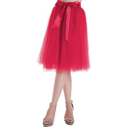 Dancina Women's A-Line Tea Length Midi Tulle Skirt - Regular and Plus Size in Fuchsia Pink 