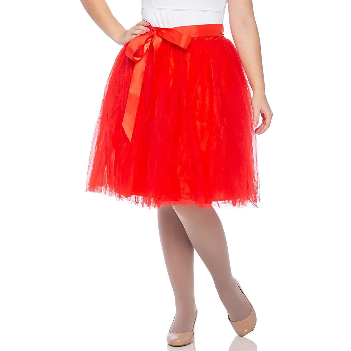 Adults & Girls A-line Knee Length Tutu Tulle Skirt - Regular and Plus Size in Red