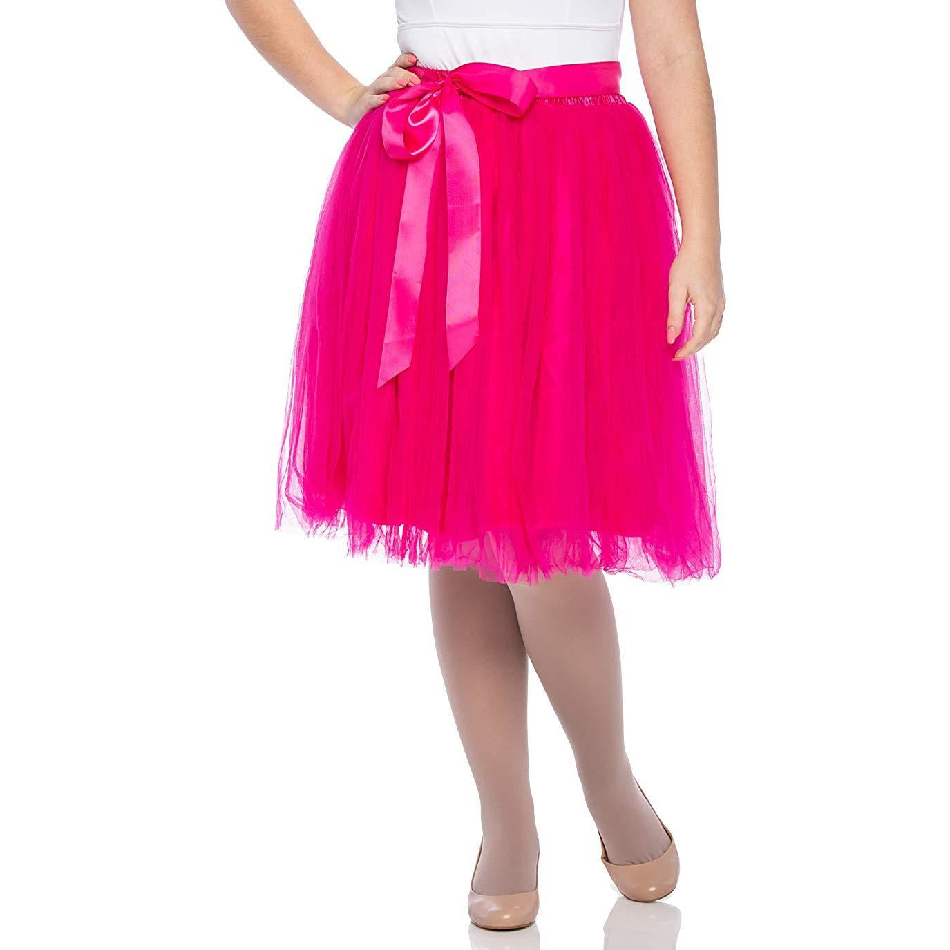 Adults & Girls A-line Knee Length Tutu Tulle Skirt - Regular and Plus Size in hot Pink