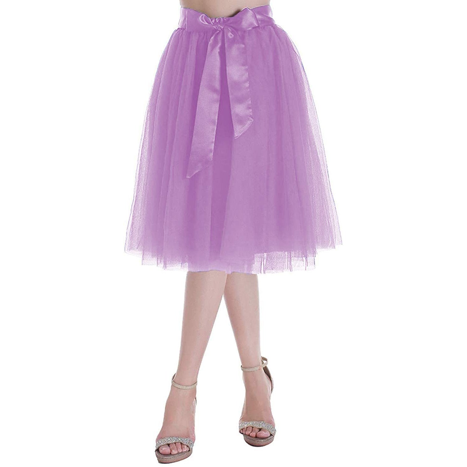 Dancina Women's A-Line Tea Length Midi Tulle Skirt - Regular and Plus Size in Lavender