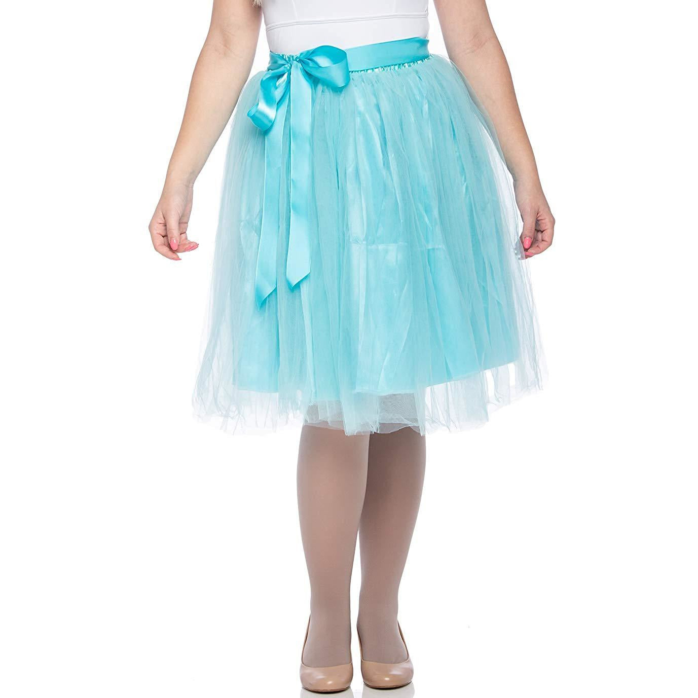 Adults & Girls A-line Knee Length Tutu Tulle Skirt - Regular and Plus Size in Turquoise