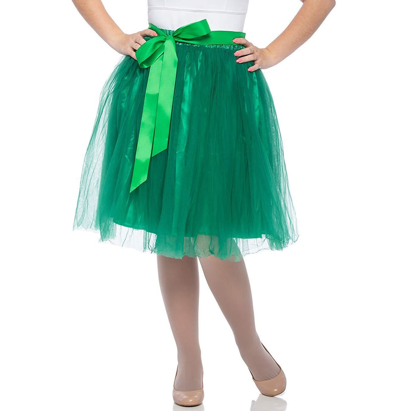 Adults & Girls A-line Knee Length Tutu Tulle Skirt - Regular and Plus Size in Green