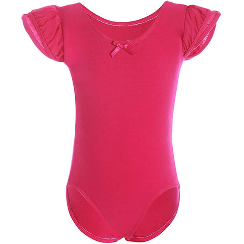 Dancina Girls Ballet Leotard with Flutter Sleeve and Full Front Lining in Hot Pink