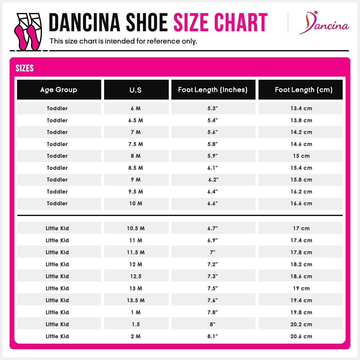 Dancina Premium Leather Ballet Slipper/Ballet Shoes Full Sole (Toddler/Little Kid) Size Chart