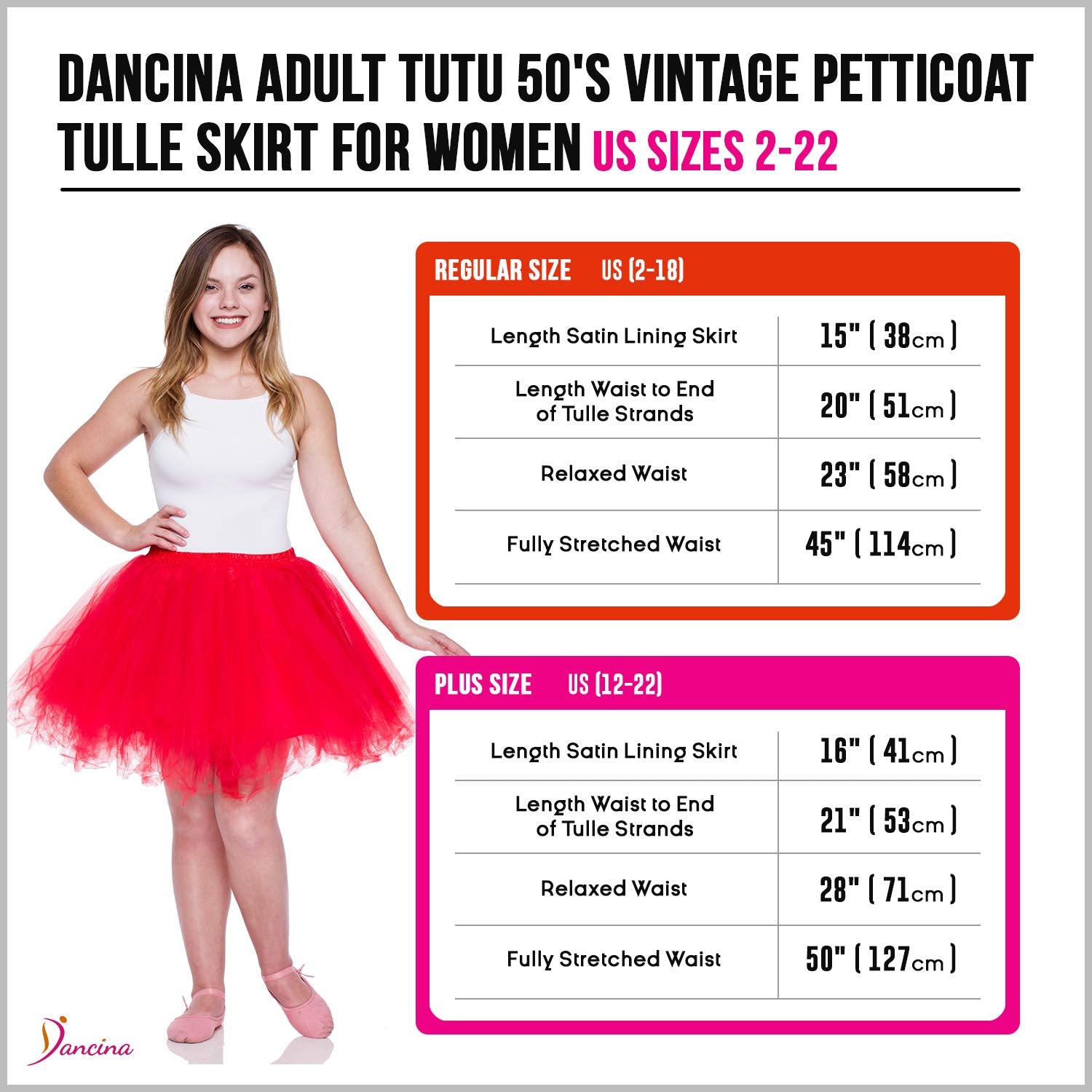 Dancina Adult Tutus Size Chart