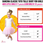 Dancina Tulle Skirt for Girls 2-12 years Size Chart