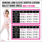 Dancina Girls Skirted Ballet Leotard Dance Dress Long Sleeve Cotton Front Lined Size Chart