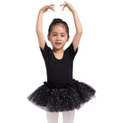 Dancina Leotard Sparkle Tutu Dress Short Sleeve in Black