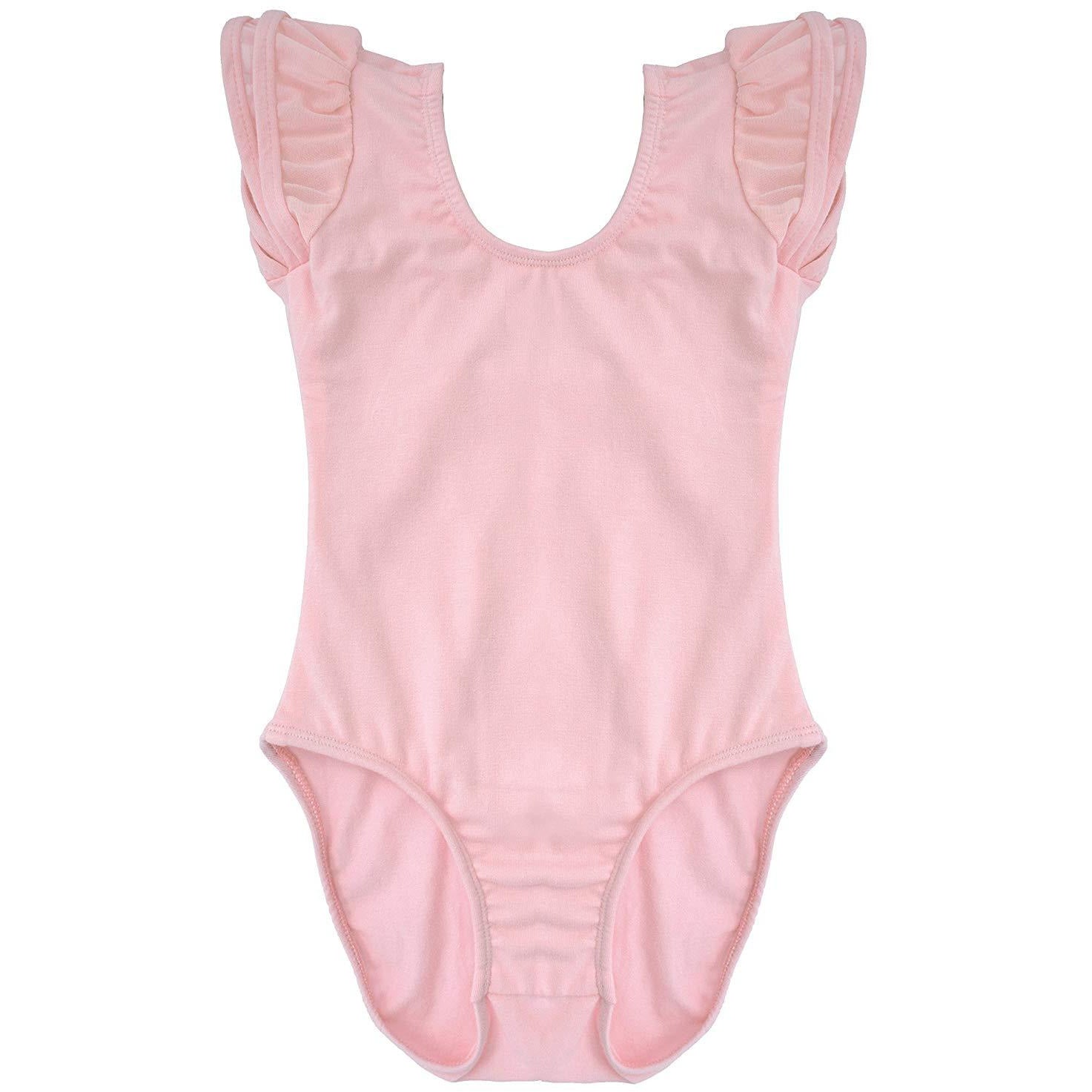 Dancina Girls Ballet Leotard with Flutter Sleeve and Full Front Lining in Ballet Pink