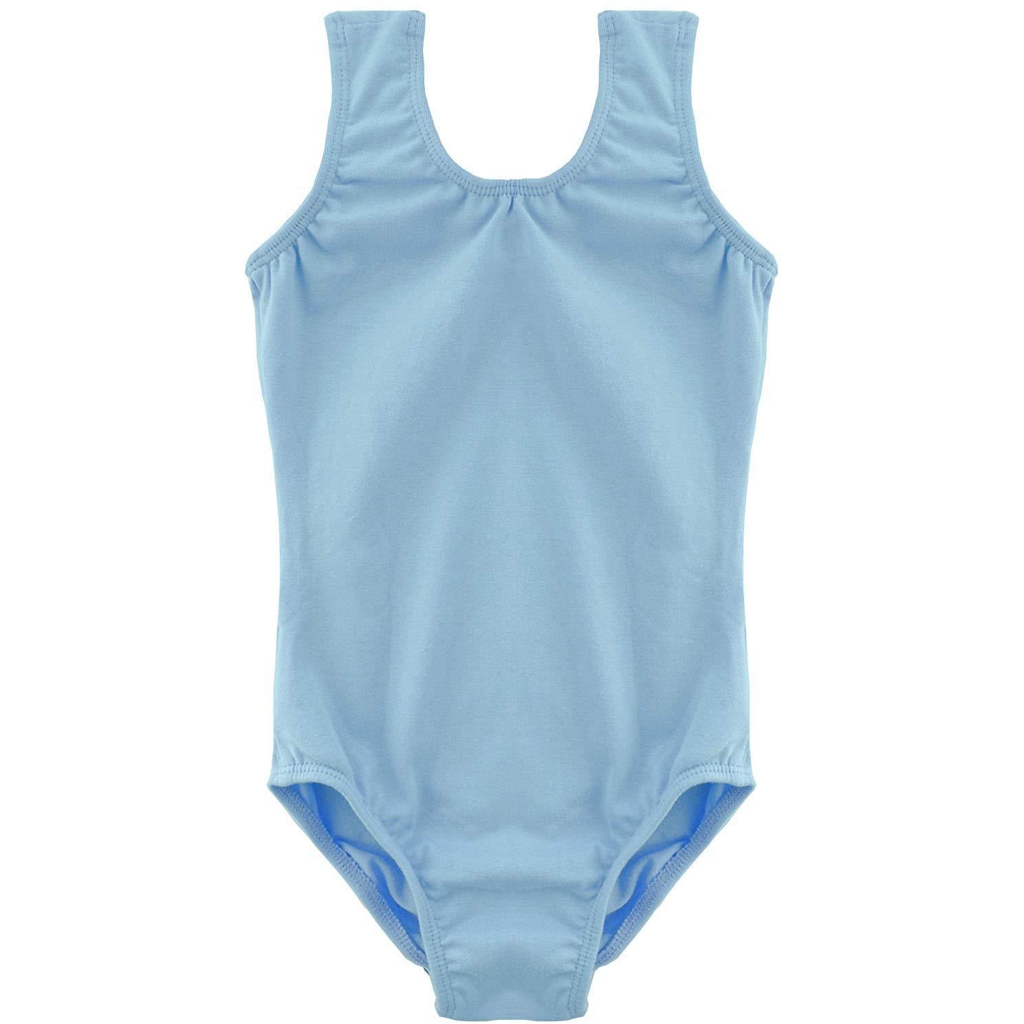 Dancina Leotard Tank Top Ballet Gymnastics Front Lined Comfy Cotton Ages 2-10 in Light Blue