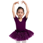 Dancina Leotard Sparkle Tutu Dress Short Sleeve in Dark Purple