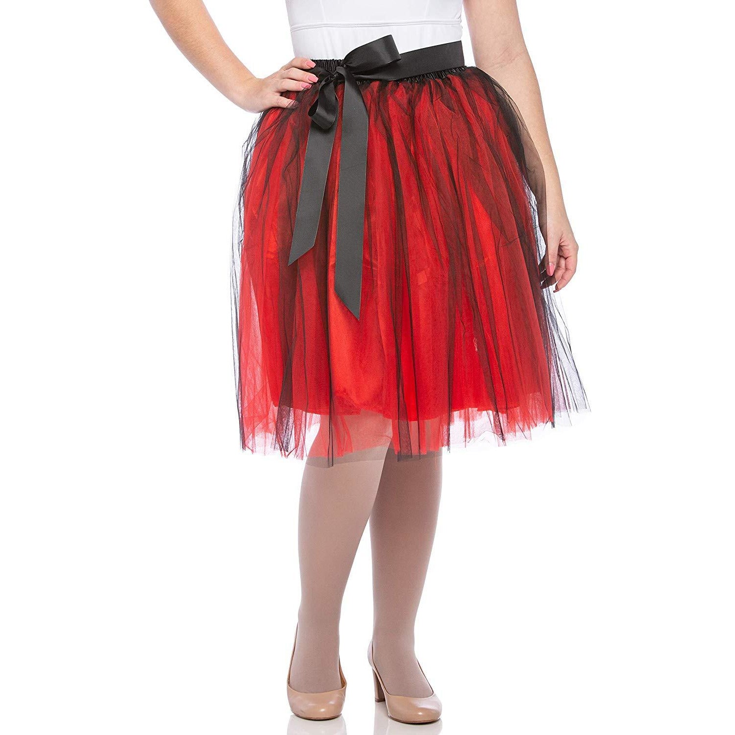 Adults & Girls A-line Knee Length Tutu Tulle Skirt - Regular and Plus Size Red Black