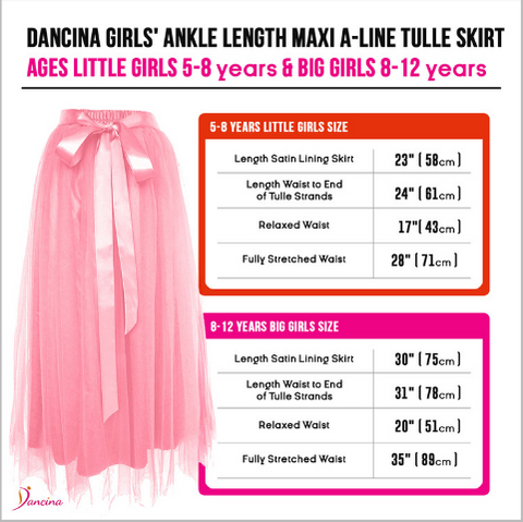 Dancina Girls' Ankle Length Tutu Maxi A-line Long Tulle Skirt