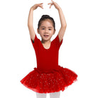 Dancina Leotard Sparkle Tutu Dress Short Sleeve Red