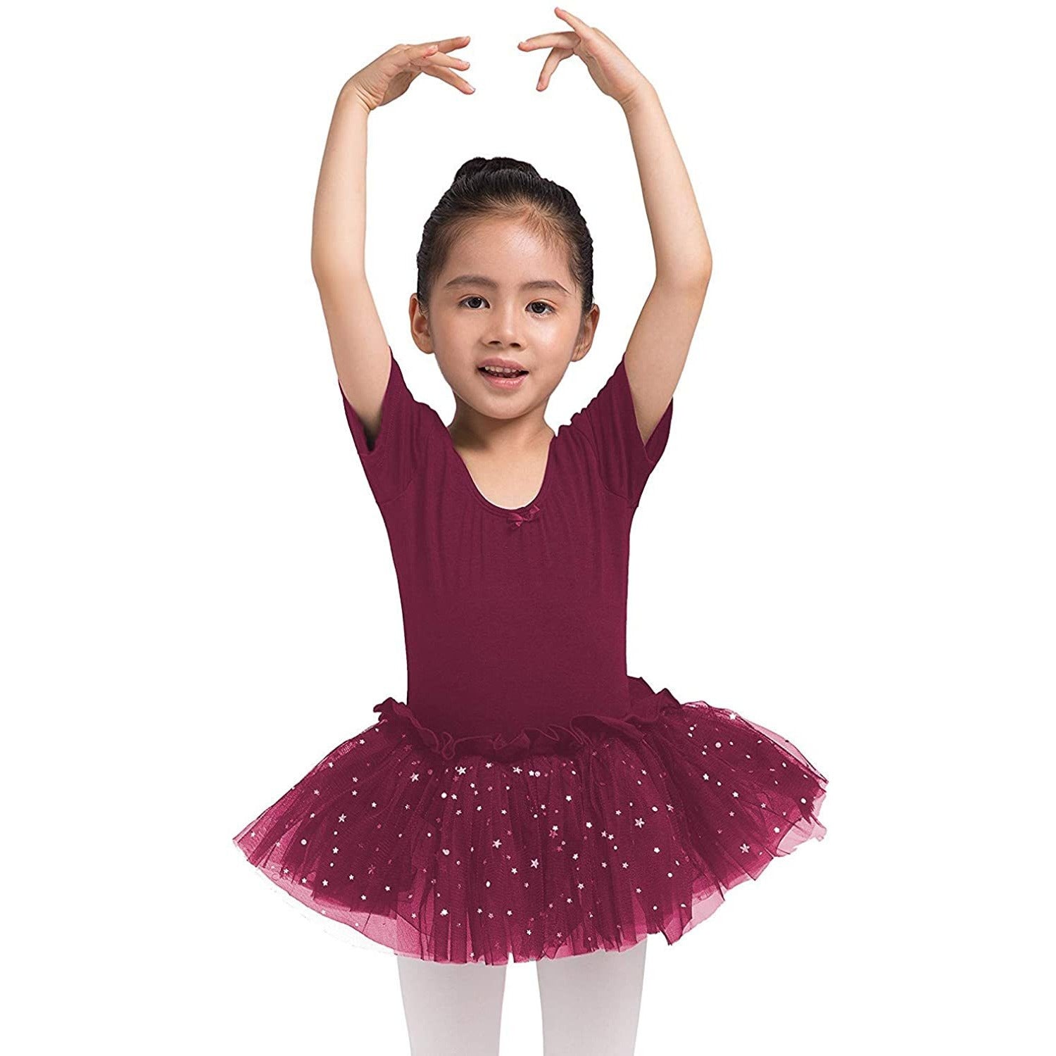 Dancina Leotard Sparkle Tutu Dress Short Sleeve in Dark Purple